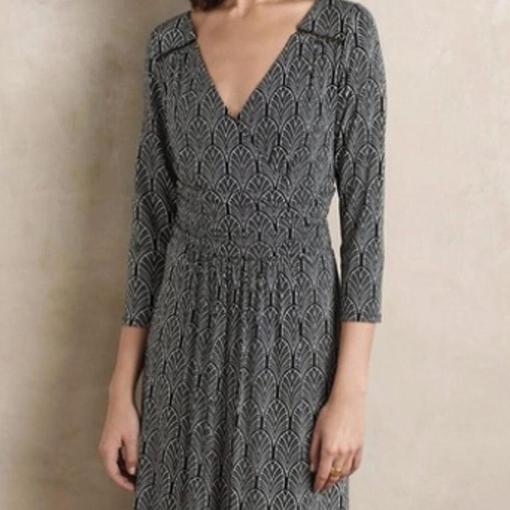 Maeve by Anthropologie Black Galena Leaf Faux Wrap Midi Dress - Size - Small
